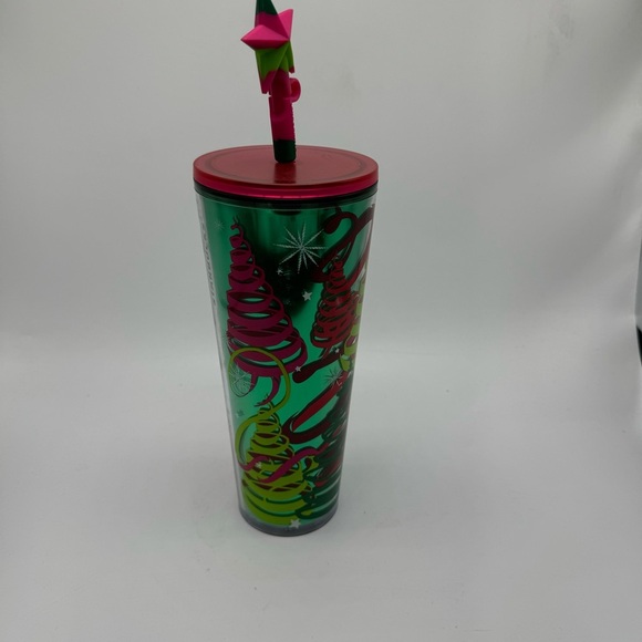 Starbucks 2023 Holiday Ribbons & Trees Star Straw Topper Tumbler 24oz - Picture 1 of 10